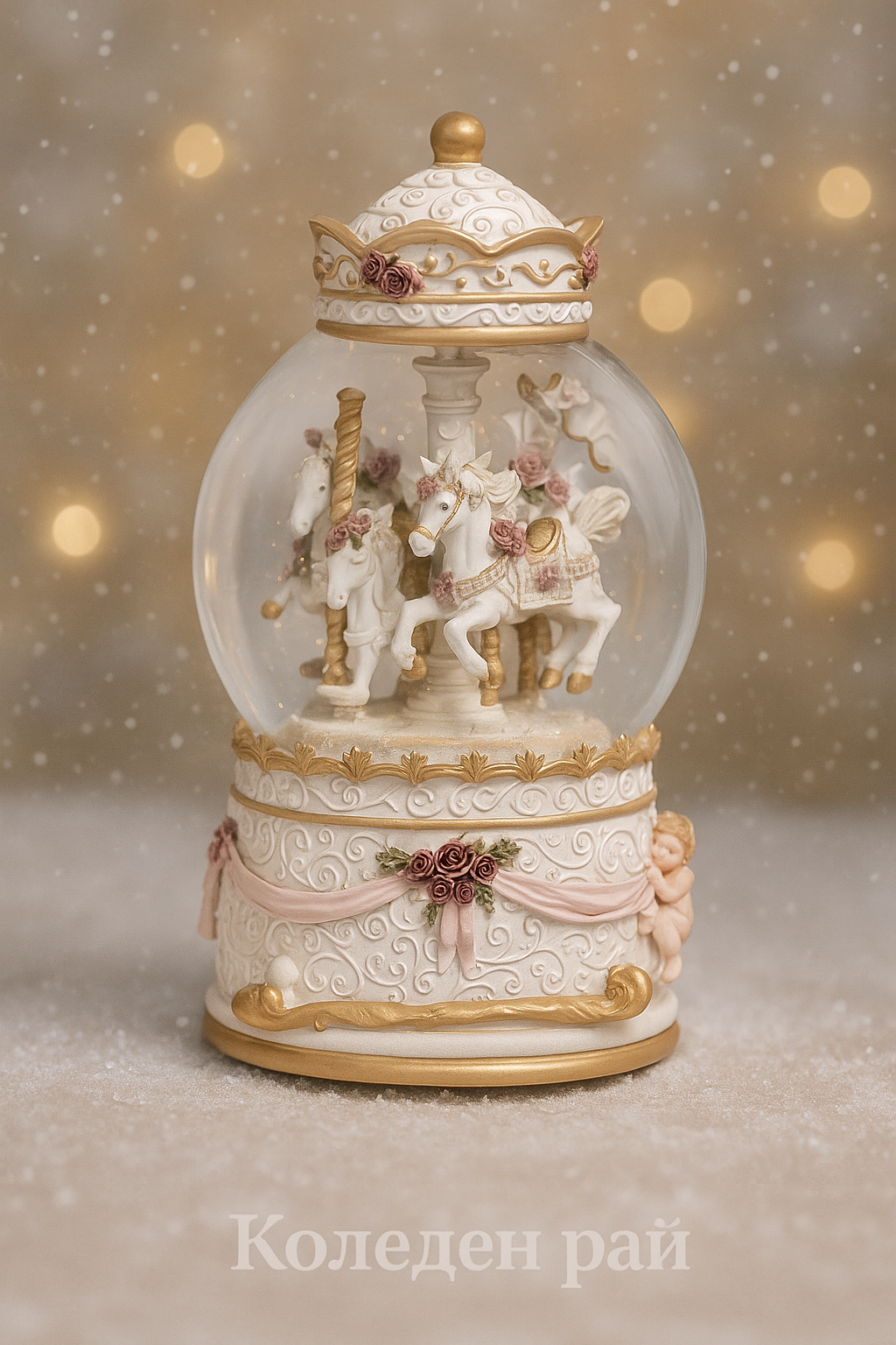 Декоративна коледна музикална стъклена топка с карусел – 17 см
