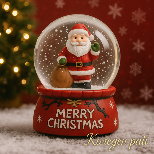 Коледна снежна топка „Дядо Коледа с подаръци“