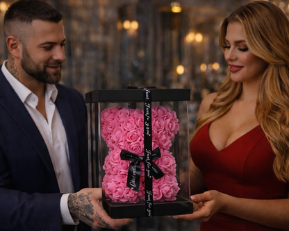 Луксозно мече от вечни рози + Премиум Кутия (23 см)