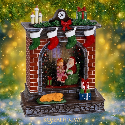 Коледна камина със снежен ефект, музика и LED светлина