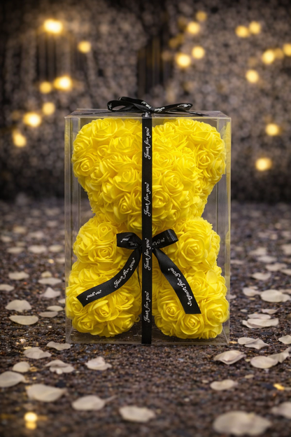 Луксозно жълто мече от вечни рози + Премиум Кутия (23 см)