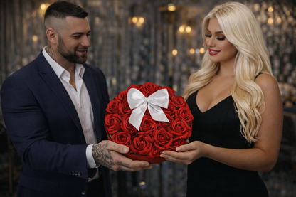 Луксозна кръгла кутия с 20 червени рози