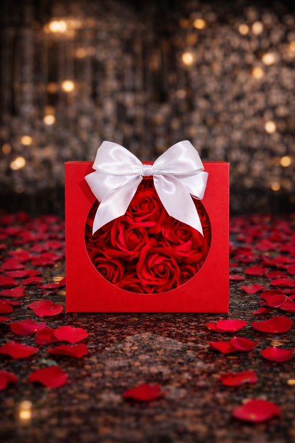 Луксозна подаръчна кутия с 16 червени сапунени рози