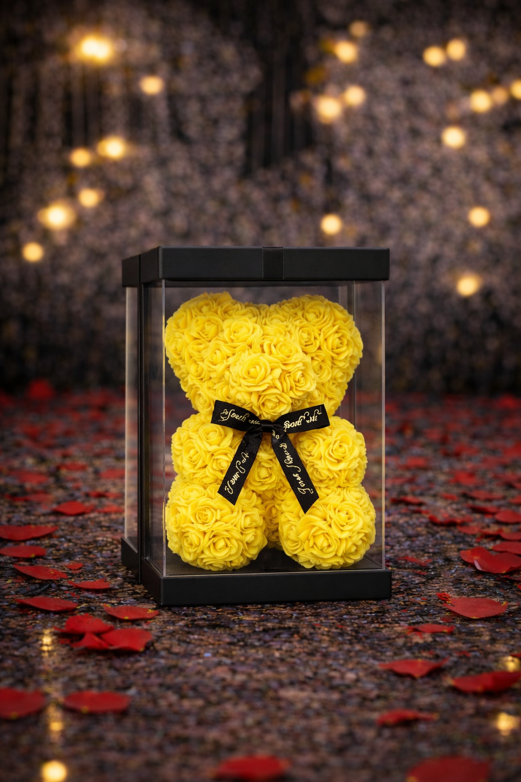 Луксозно жълто мече от вечни рози (18 см)