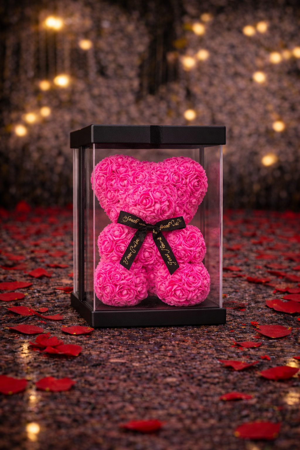 Луксозно цикламено мече от вечни рози (23 см)