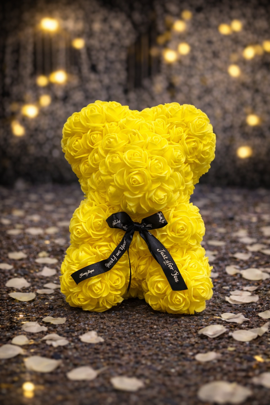 Луксозно жълто мече от вечни рози + Премиум Кутия (23 см)