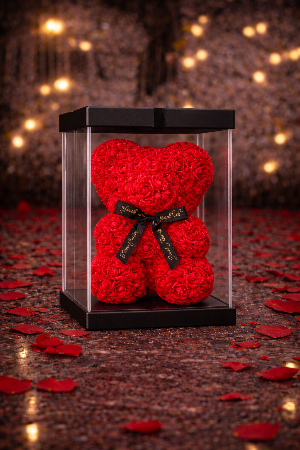 Луксозно червено мече от вечни рози (23 см)