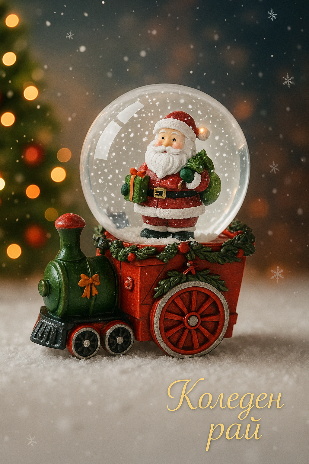 Коледна снежна топка „Дядо Коледа с влак“