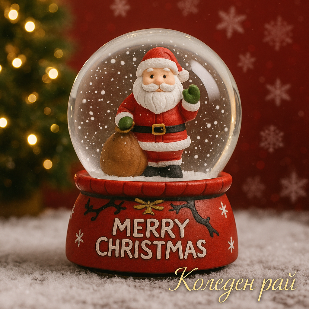 Коледна снежна топка „Дядо Коледа с подаръци“