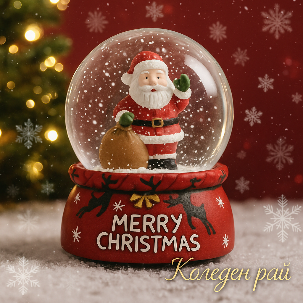 Коледна снежна топка „Дядо Коледа с подаръци“