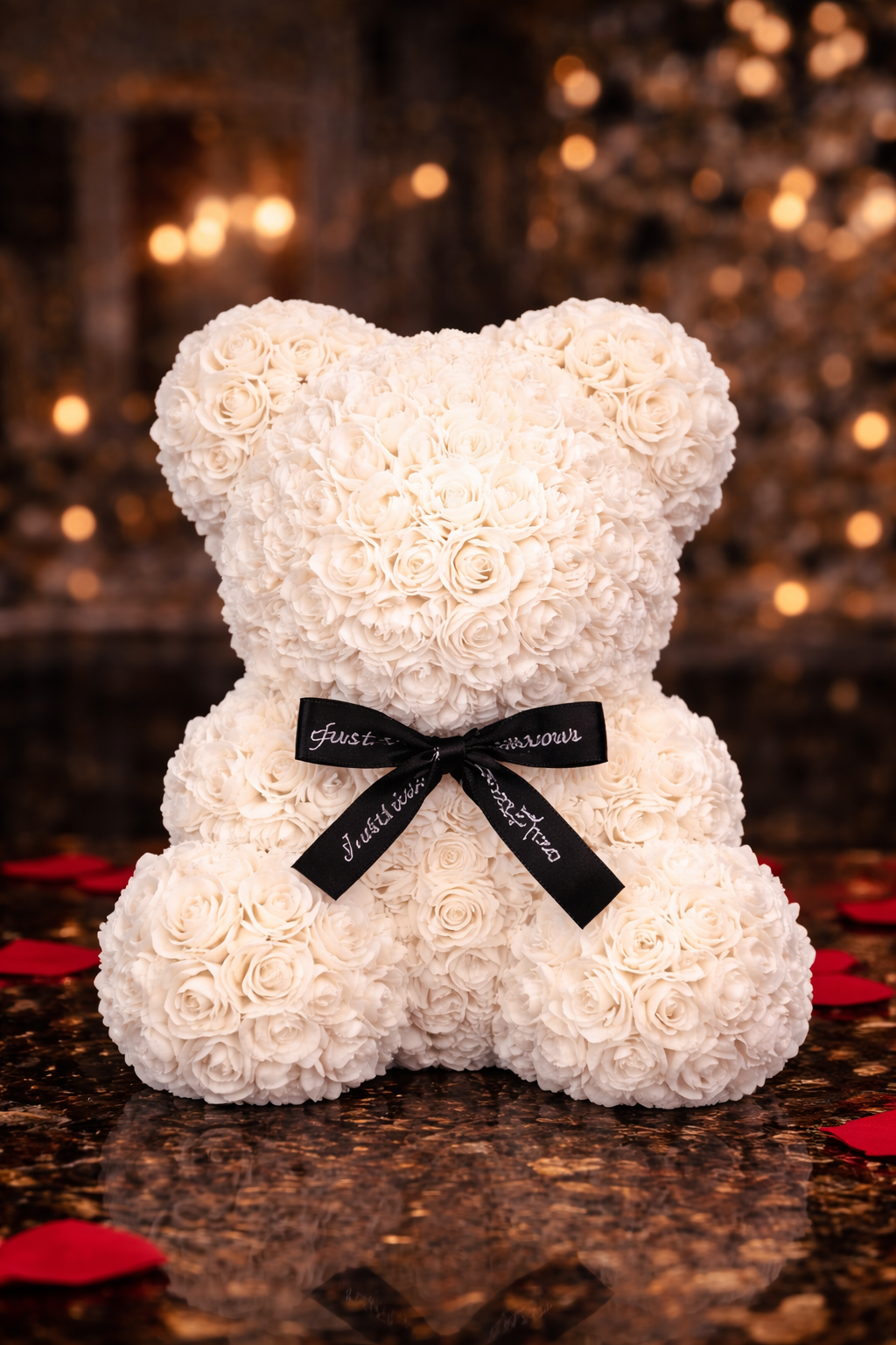 Луксозно бяло мече от вечни рози (40 см)