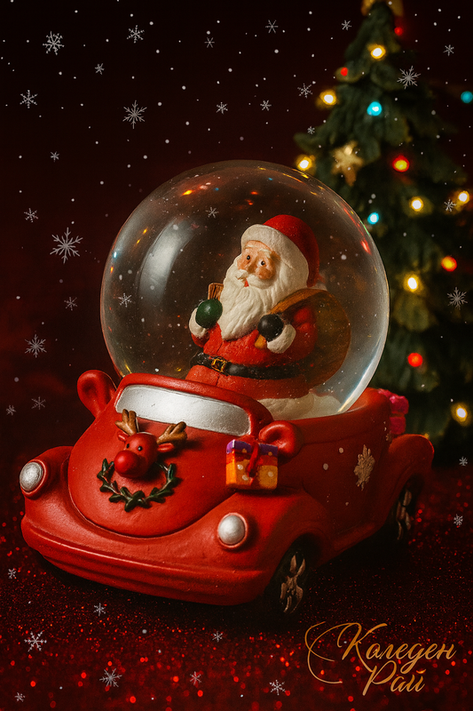 Коледна снежна топка „Дядо Коледа с кола“