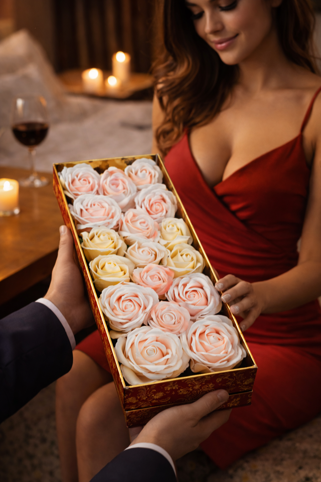 Луксозна подаръчна кутия с 21 сапунени рози