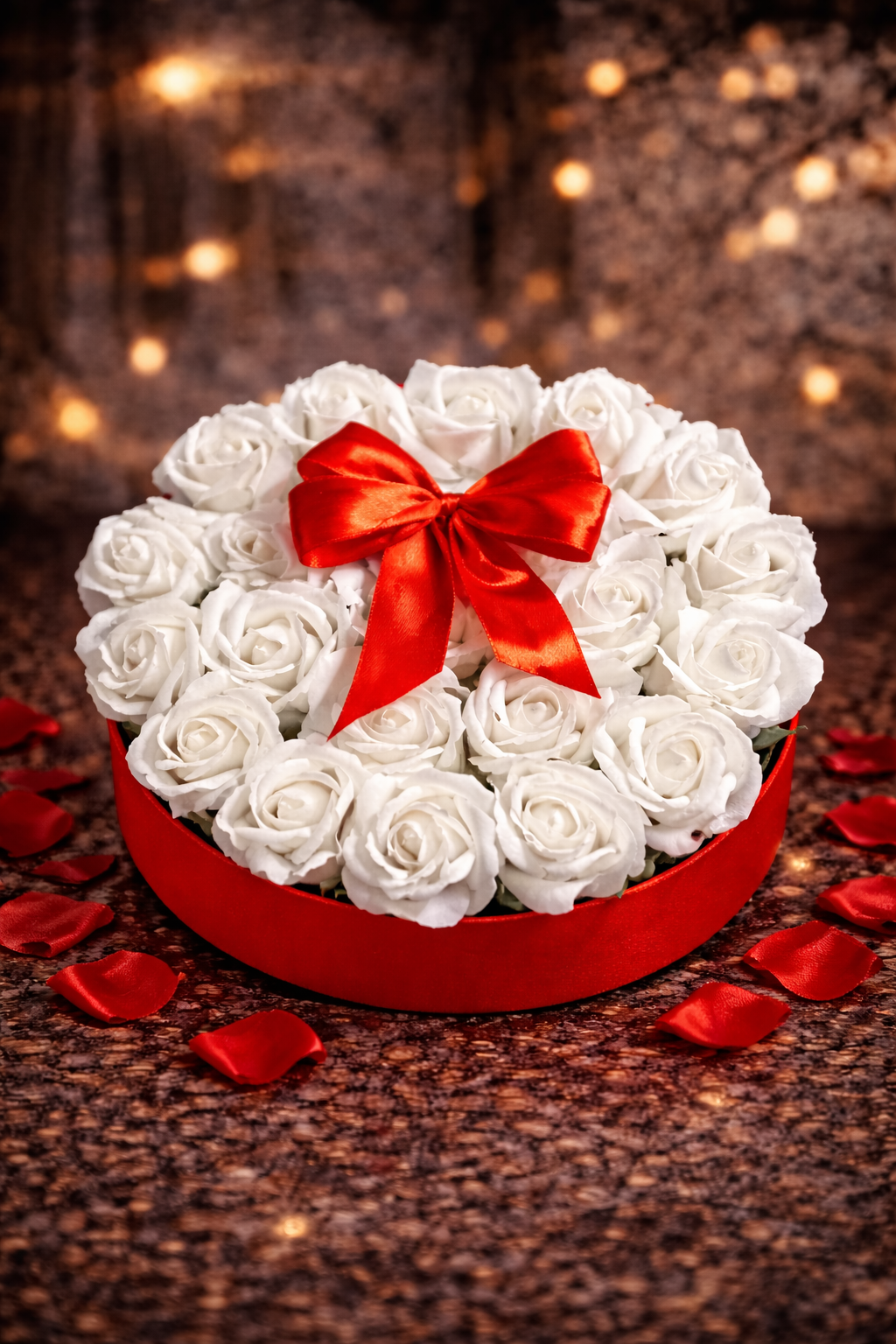 Луксозна кръгла кутия с 22 бели рози